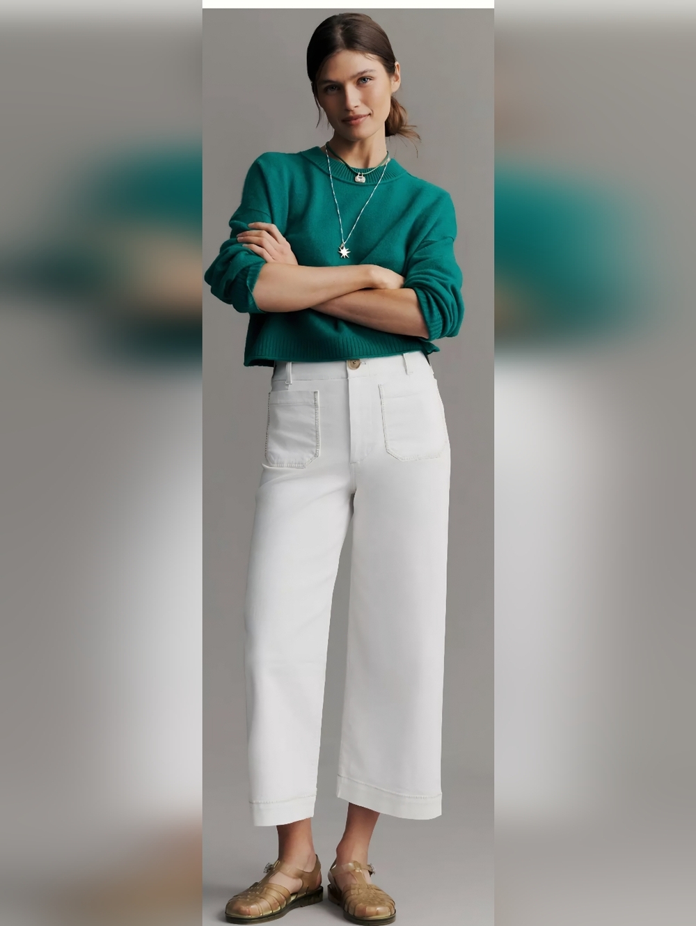 Anthropolgie White High-Rise Women’s Whipstitch Cropped Jeans. NWT Size 27